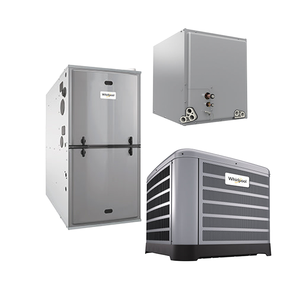 Whirlpool 2.5 Ton 13.4 SEER2 AC System — 70k BTU Two-Stage 96% Gas Furnace + Cased Coil (R-454B)