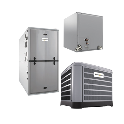 Whirlpool 5 Ton 14.3/6.7 Heat Pump Dual-Fuel System — 115k BTU Single-Stage 95% Gas Furnace + Cased Coil (R-454B)